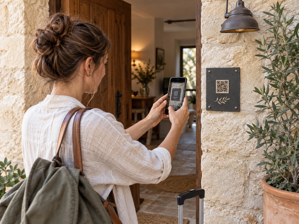 Voyageur consultant le livret d'accueil depuis un QR code